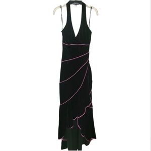 Blondie Nights by Jaslene Black Velvet Halter Dress with Pink Accents